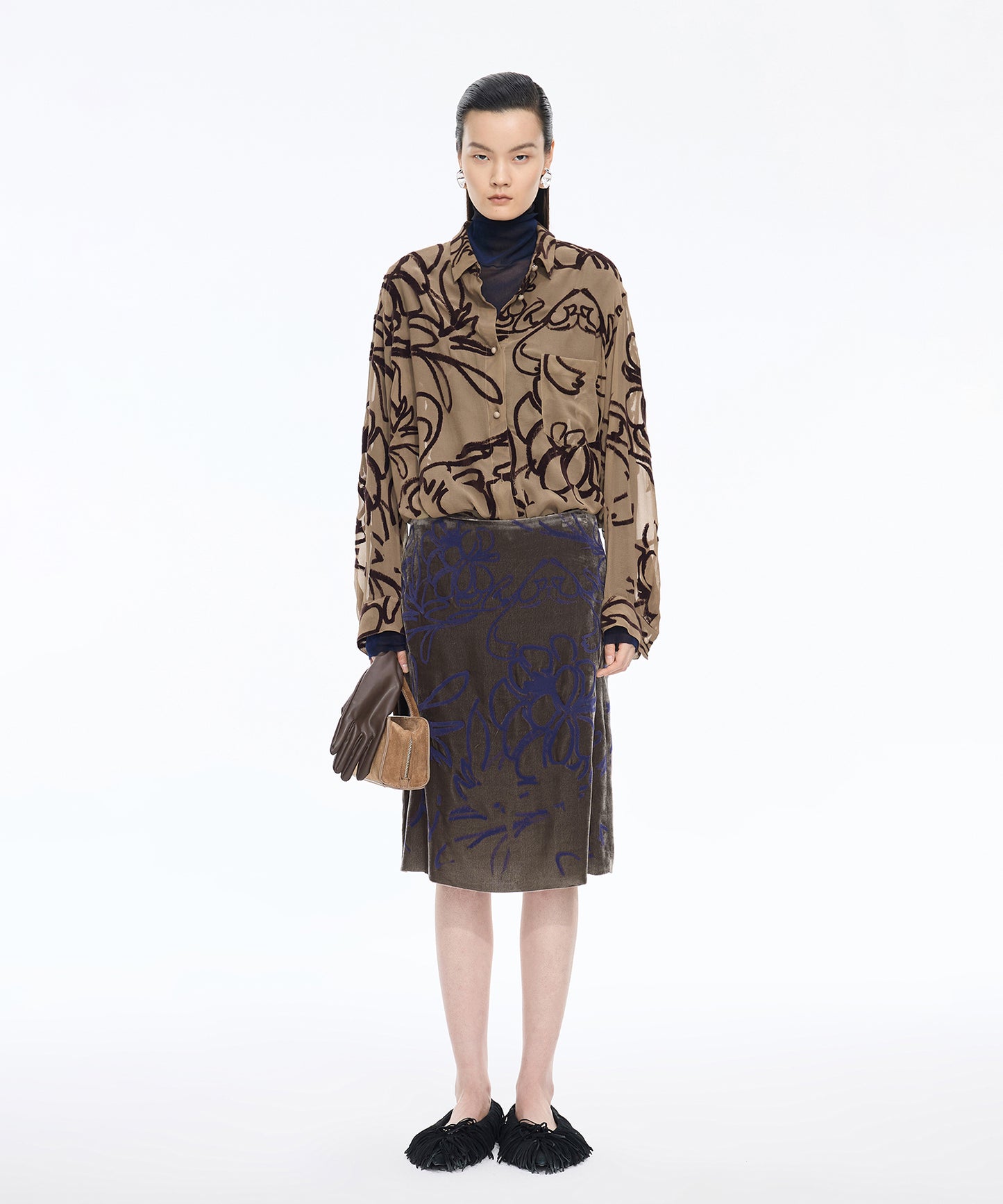 Velour Flocked Floral Skirt