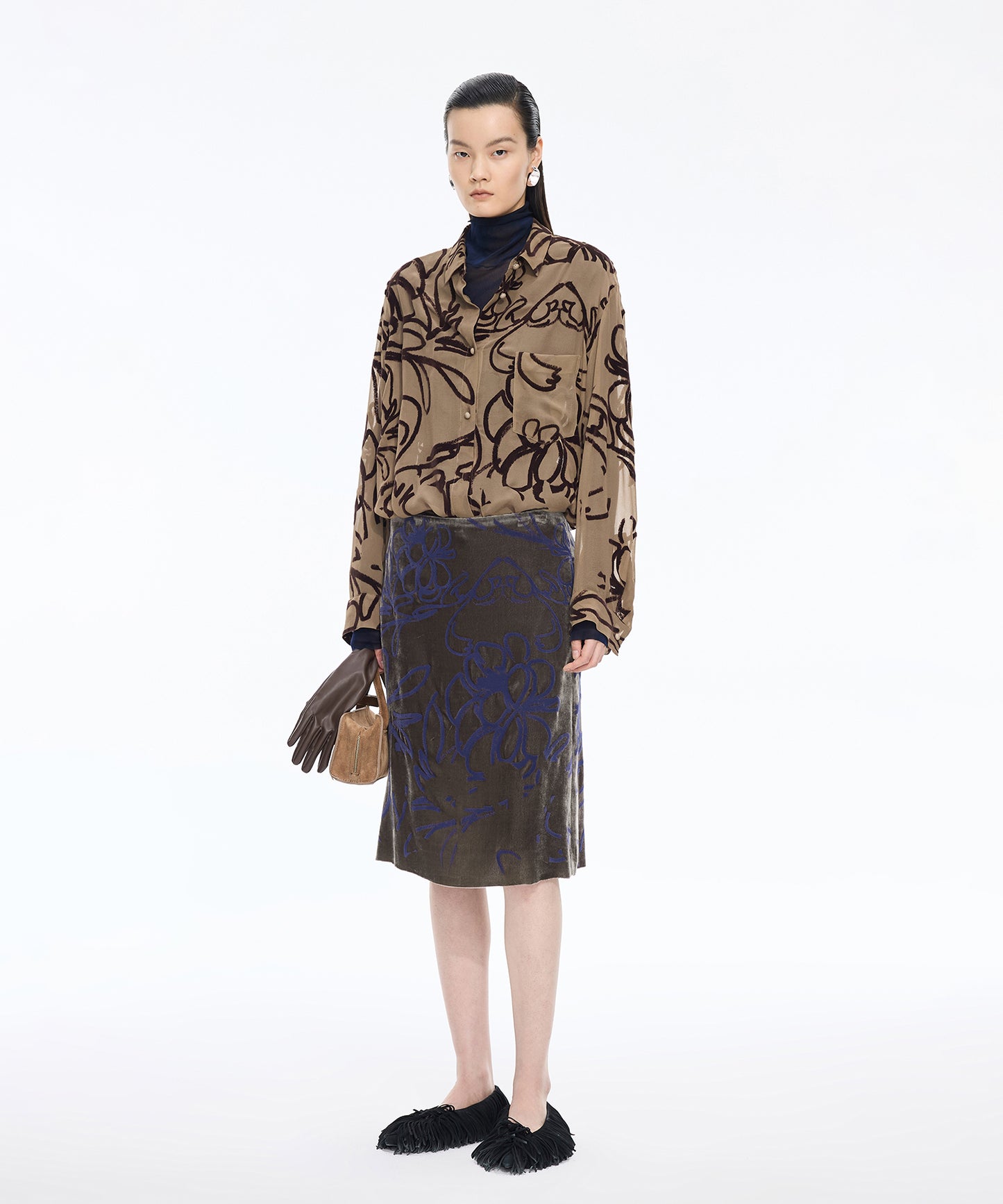 Velour Flocked Floral Skirt