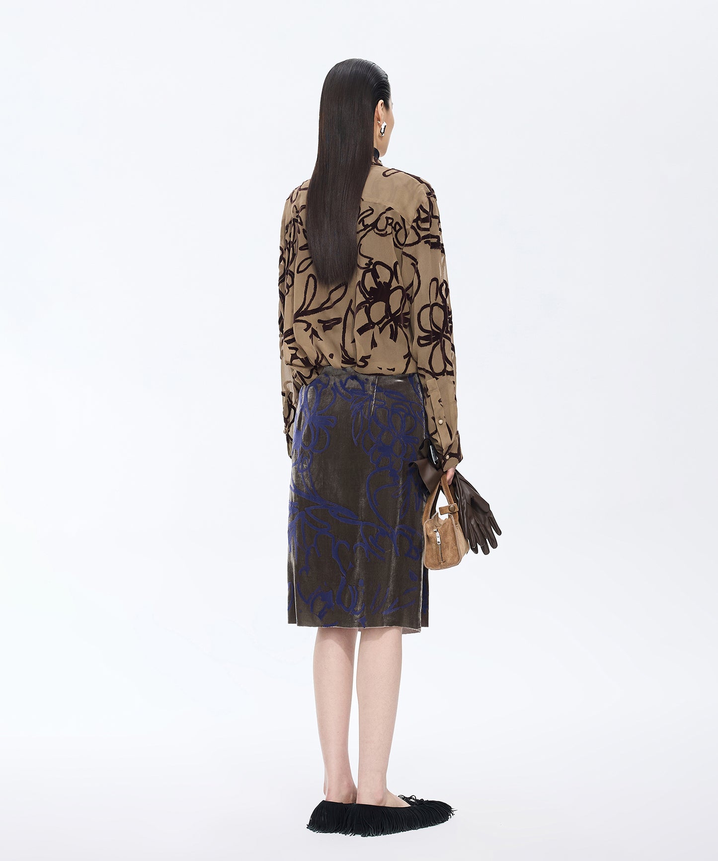 Velour Flocked Floral Skirt