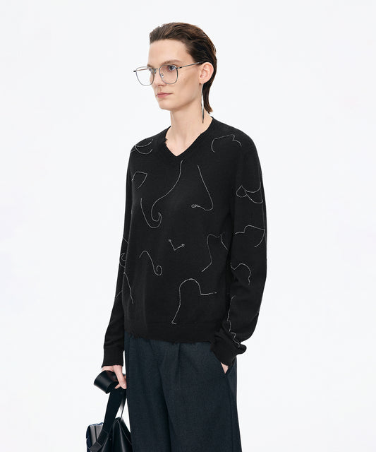 Embroidered Sequin Sweater