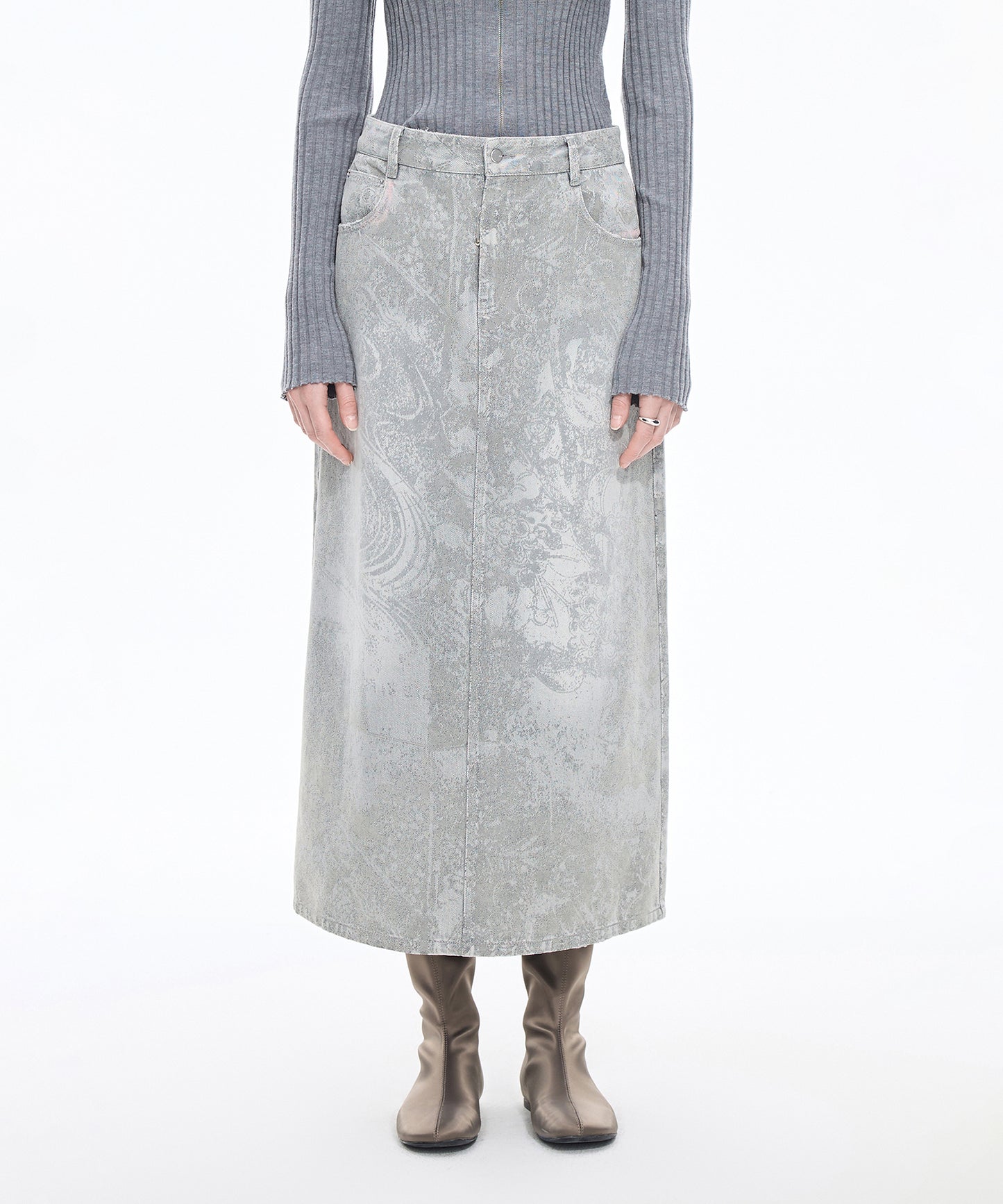 Flocked Denim Skirt