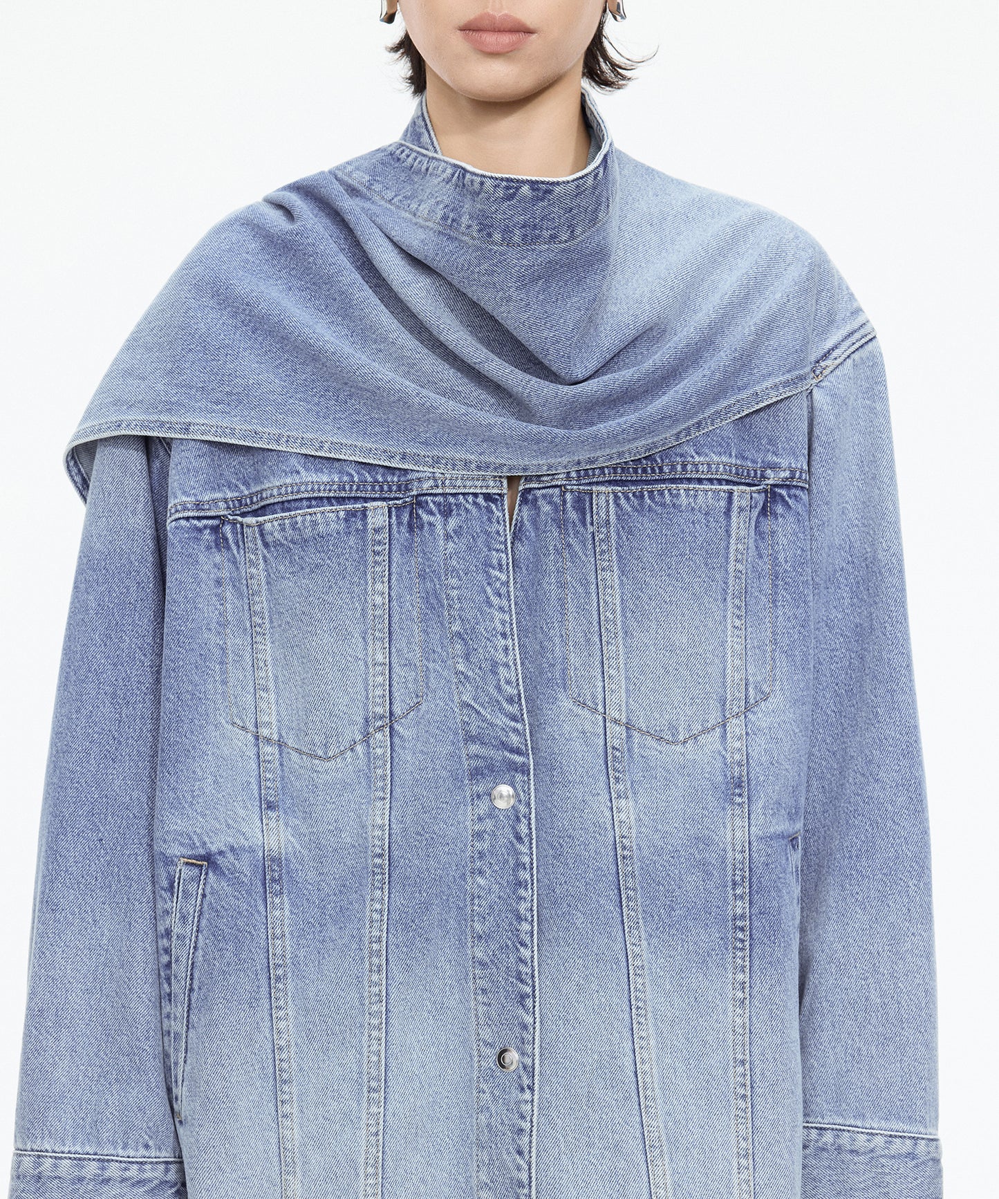 Scarf-Neck Denim Jacket
