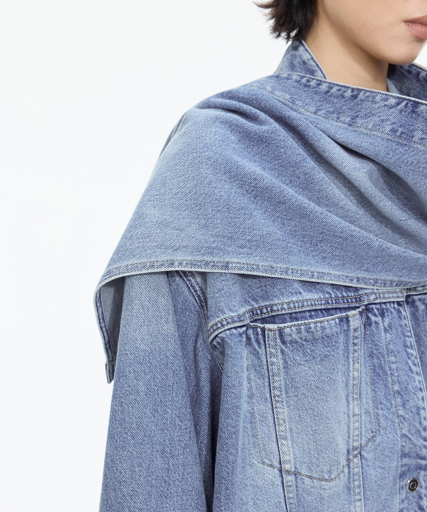 Scarf-Neck Denim Jacket
