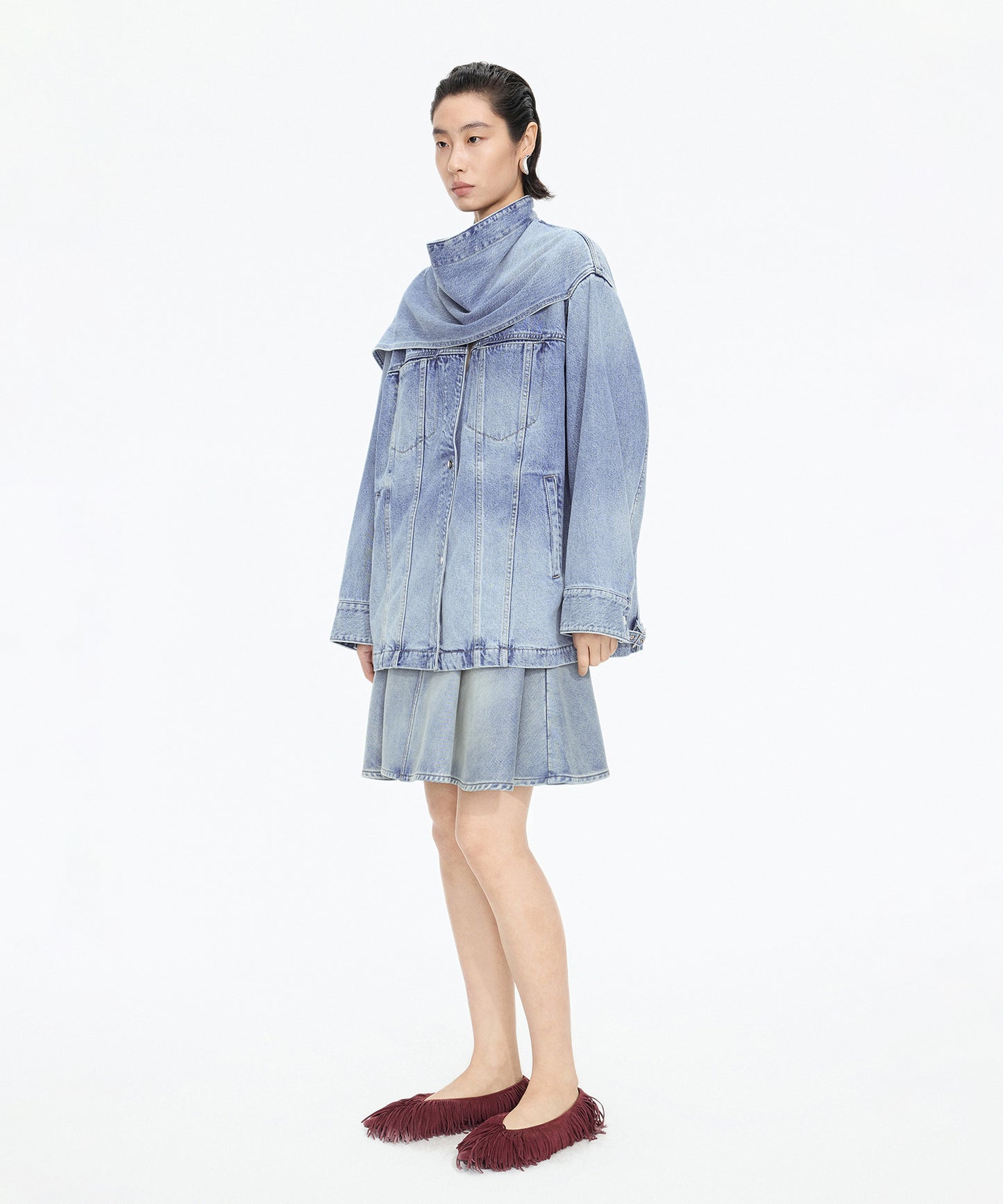 Scarf-Neck Denim Jacket