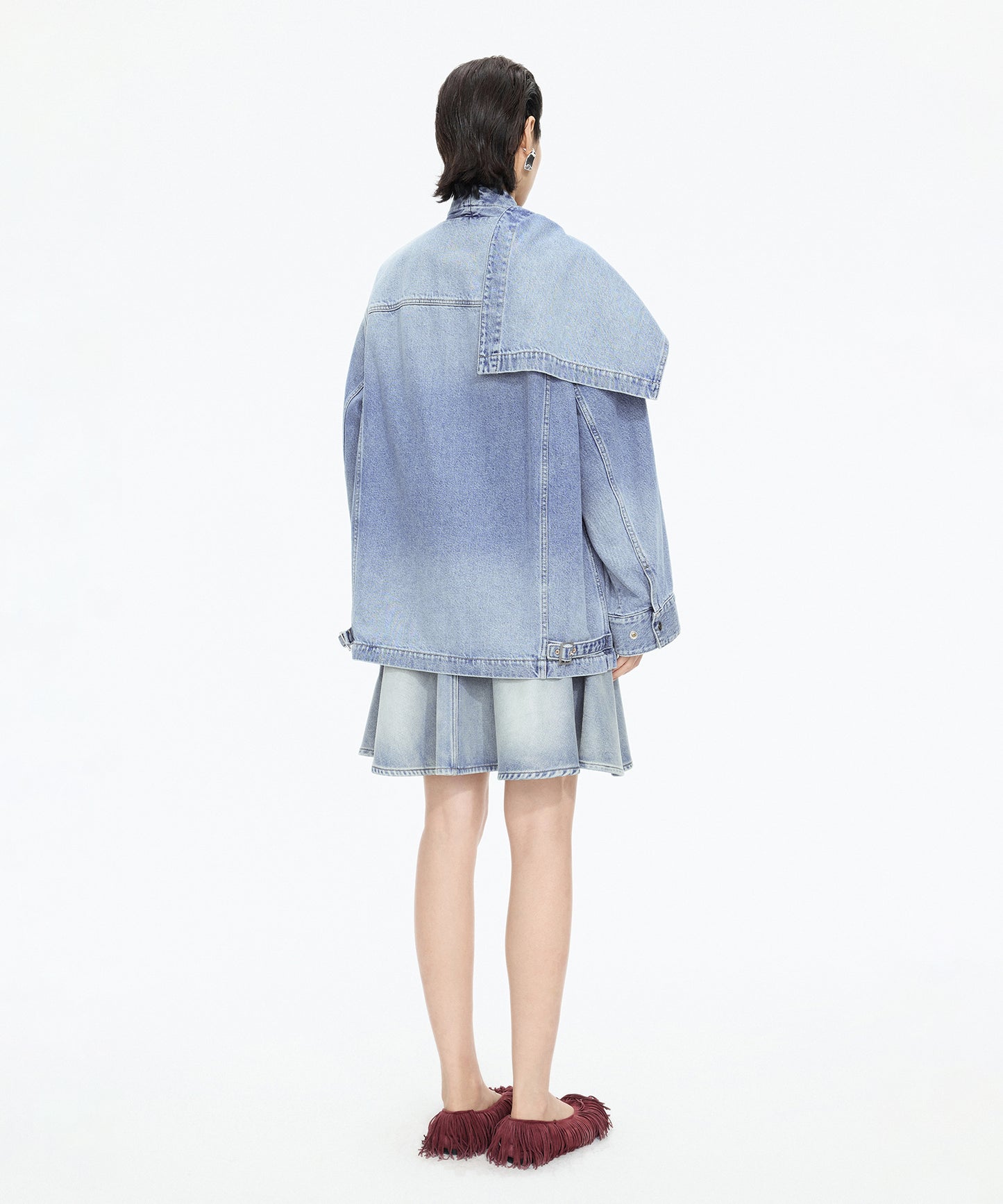 Scarf-Neck Denim Jacket