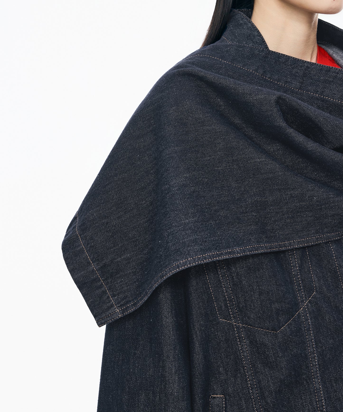 Scarf-Neck Denim Jacket