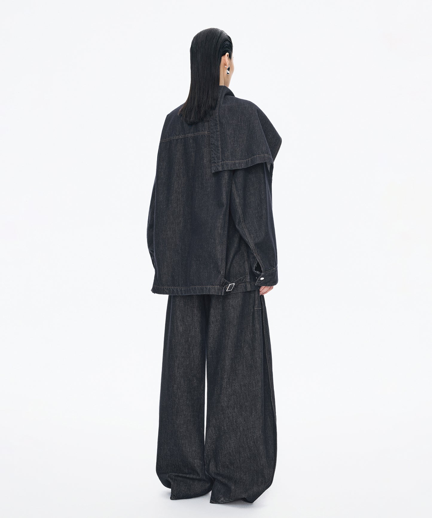 Scarf-Neck Denim Jacket