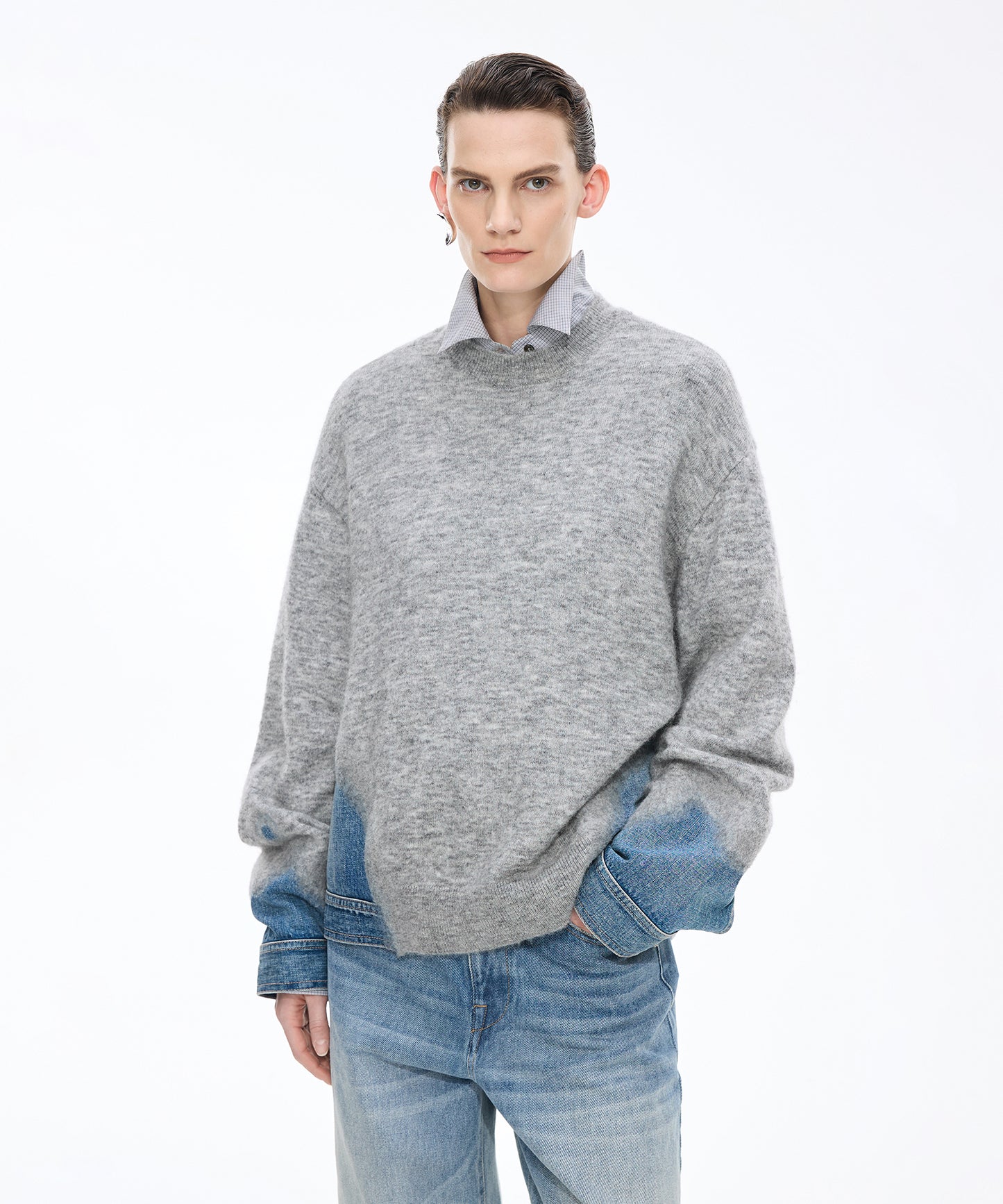 Denim × Knit Contrast Sweater