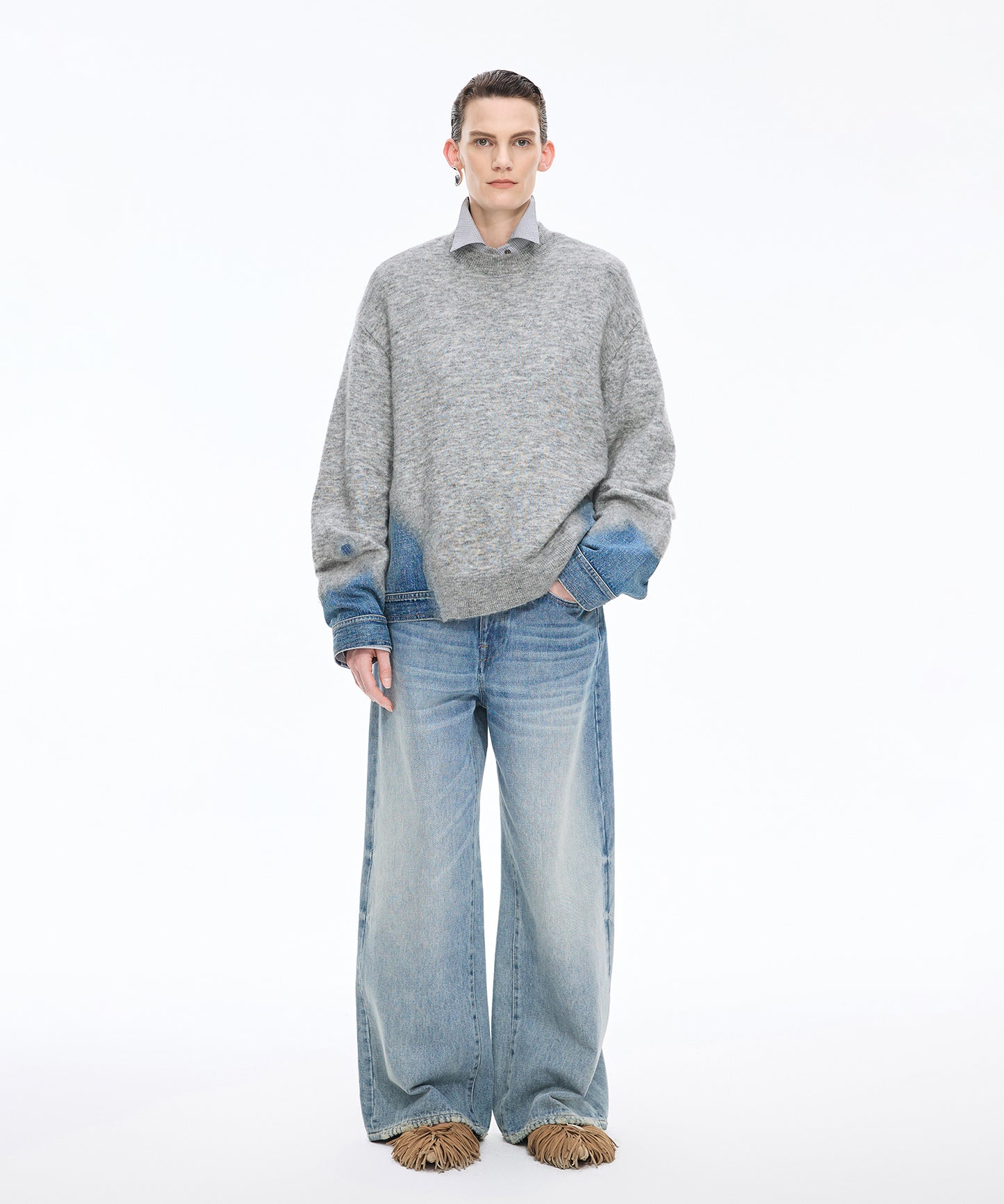 Denim × Knit Contrast Sweater