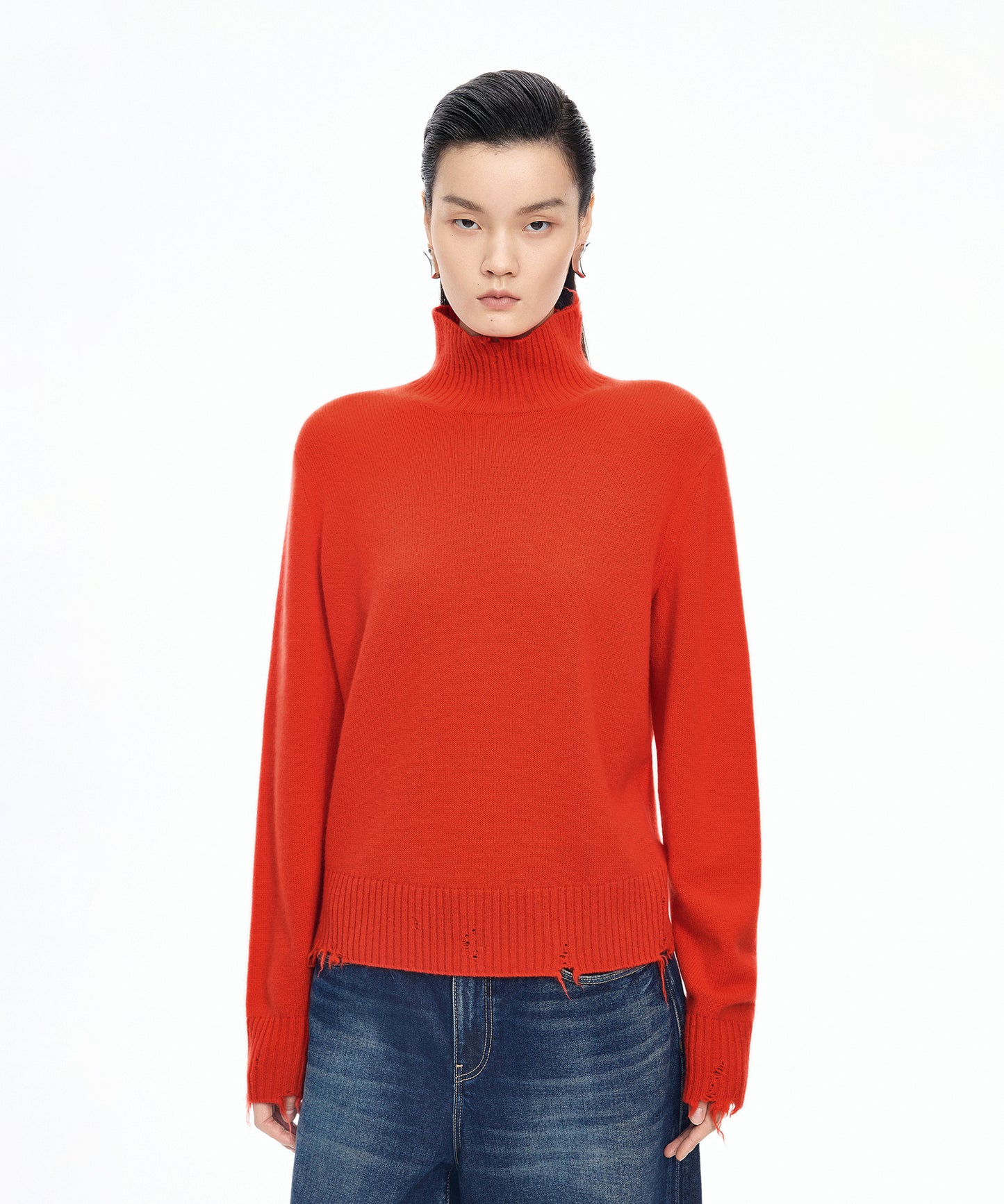 Distressed High-neck Sweater