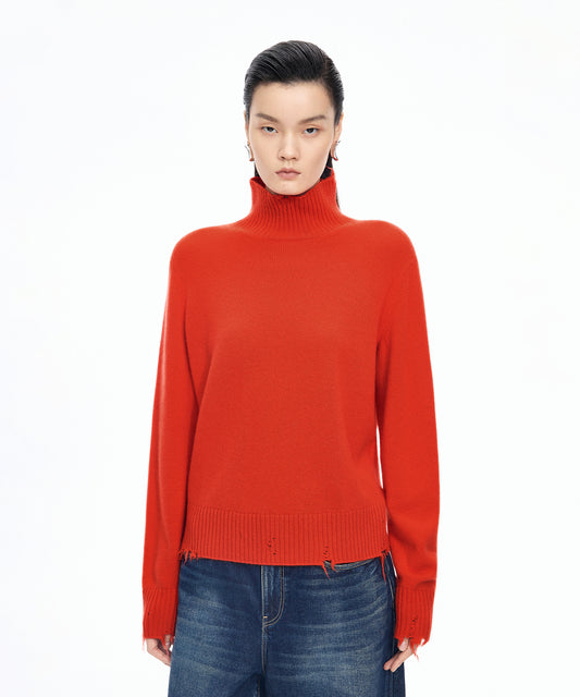 Distressed High-neck Sweater
