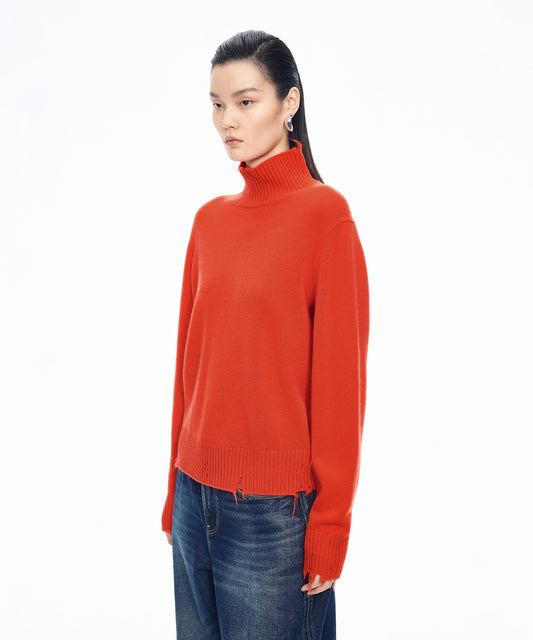 Distressed High-neck Sweater