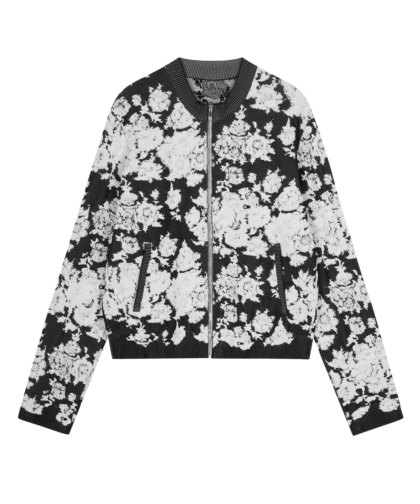 Peony-jacquard Zip-up Knit Jacket