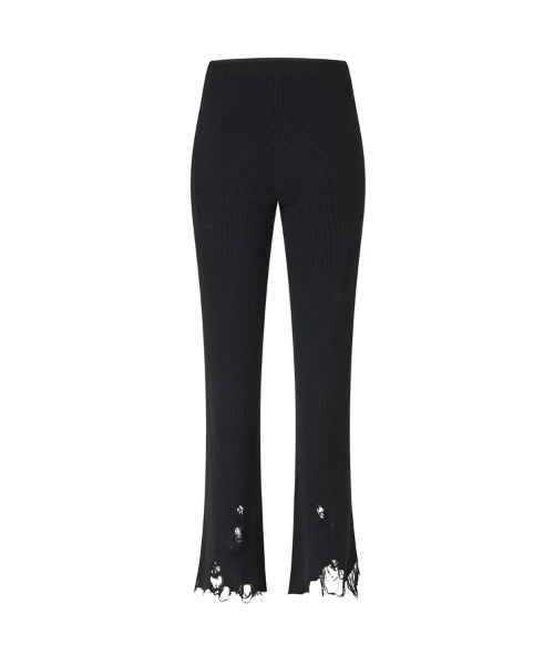 Distressed Ribbed-knit  Flared-leg Trousers