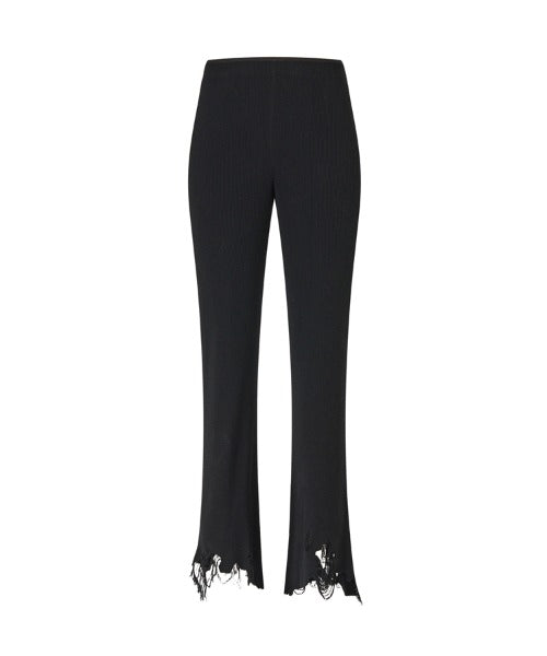 Distressed Ribbed-knit  Flared-leg Trousers