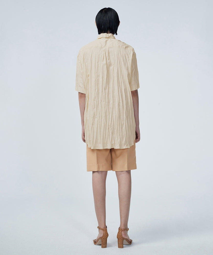 Irregular Pleated Short-sleeved Shirt