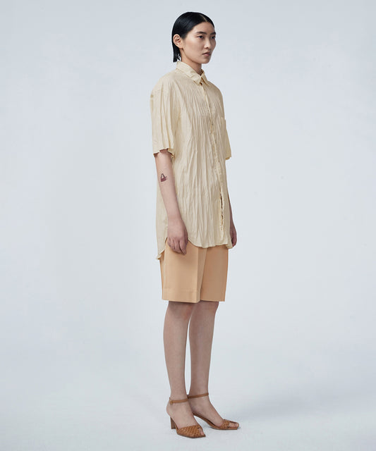 Irregular Pleated Short-sleeved Shirt