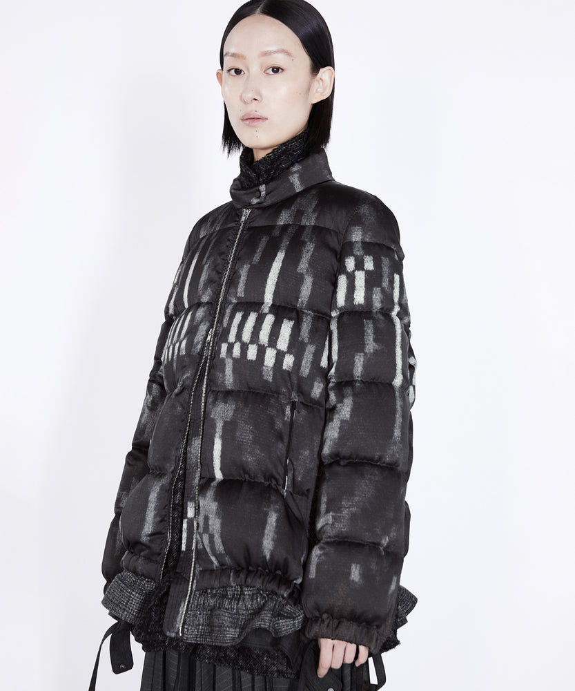 Fake Two-piece Geometric-print Down Jacket