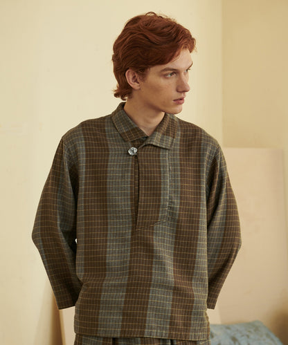 HOME Loose Plaid Camp Collar Cotton Shirt