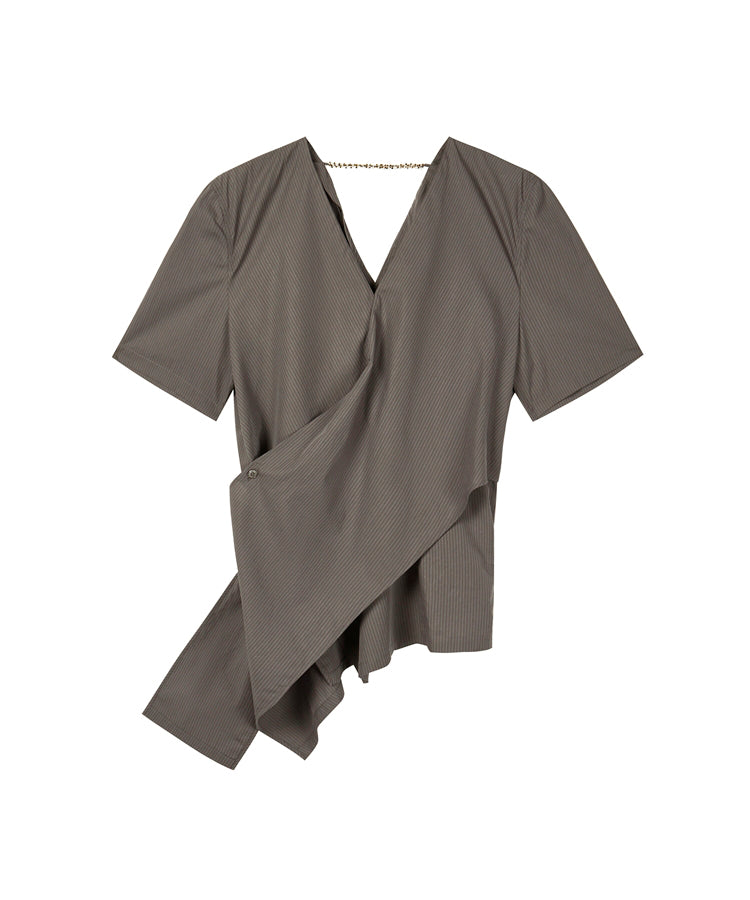 V-neck Asymmetric Feminine Cotton Shirt