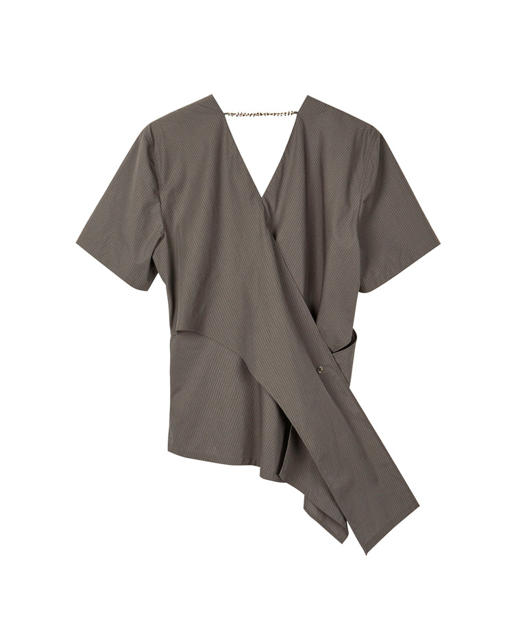 V-neck Asymmetric Feminine Cotton Shirt