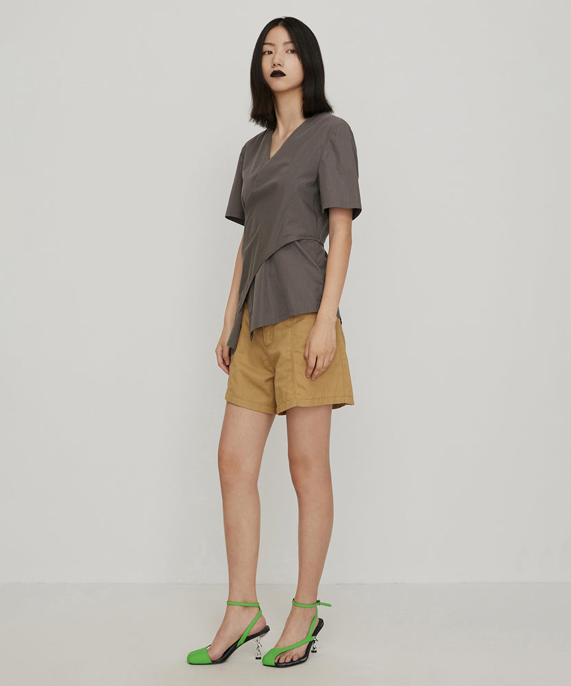 V-neck Asymmetric Feminine Cotton Shirt