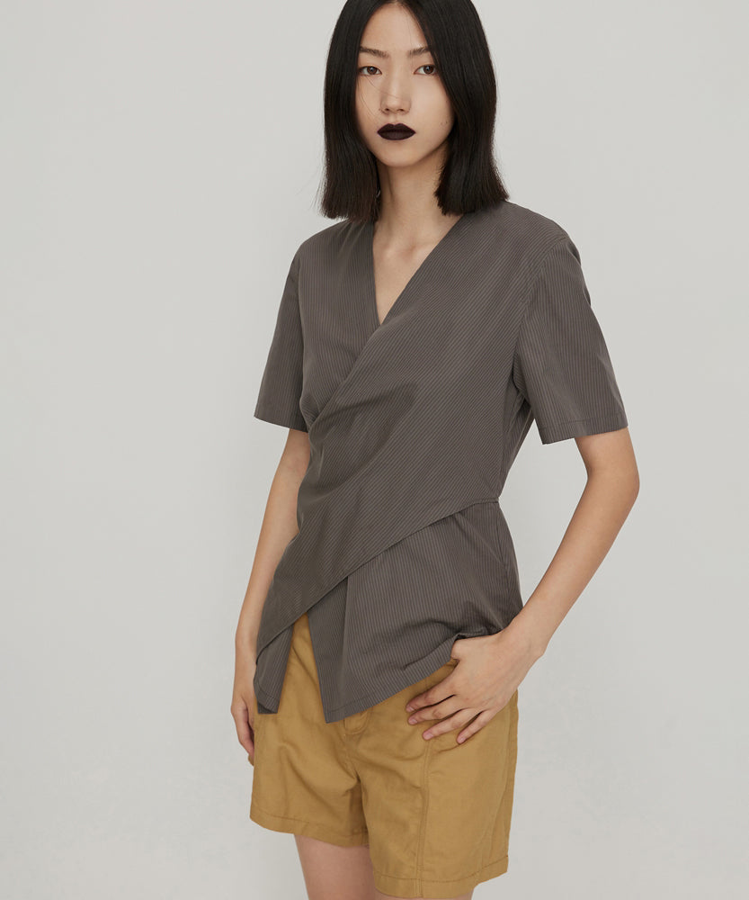 V-neck Asymmetric Feminine Cotton Shirt