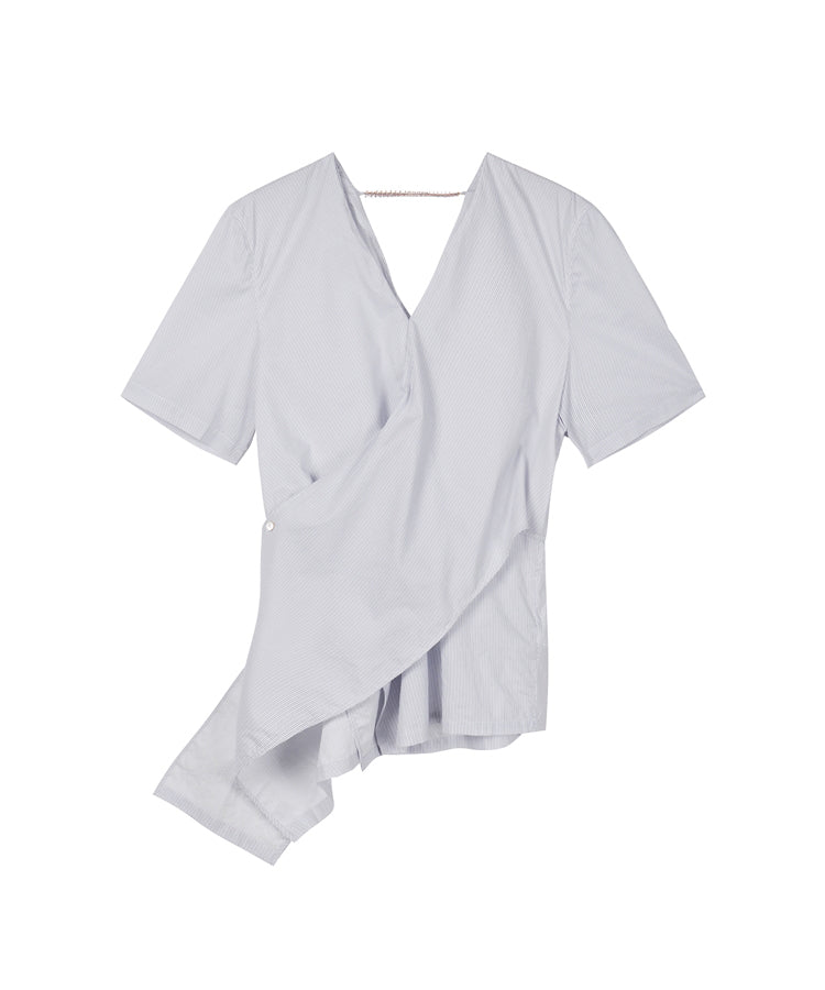 V-neck Asymmetric Feminine Cotton Shirt