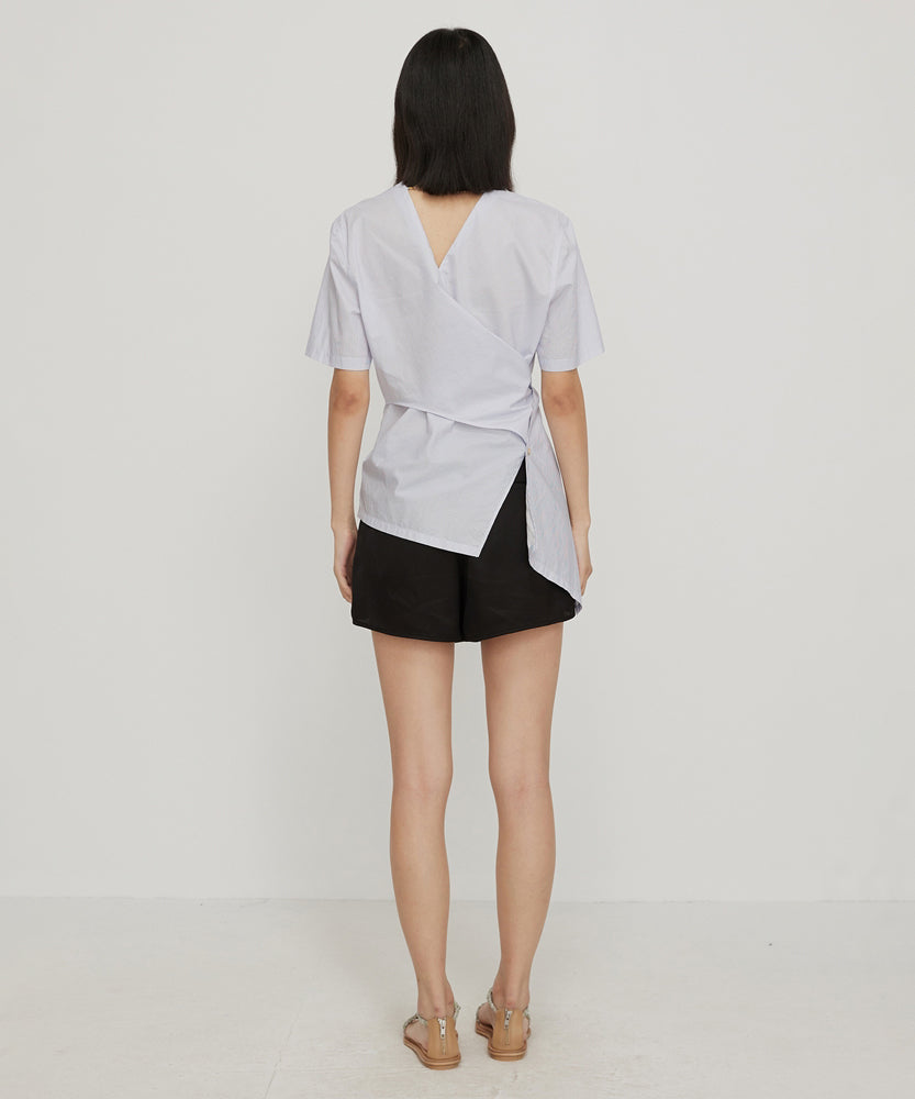 V-neck Asymmetric Feminine Cotton Shirt