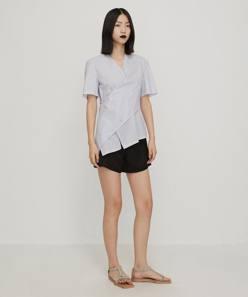 V-neck Asymmetric Feminine Cotton Shirt