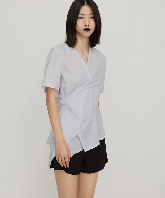 V-neck Asymmetric Feminine Cotton Shirt