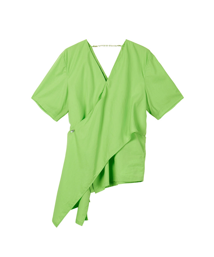 V-neck Asymmetric Feminine Cotton Shirt