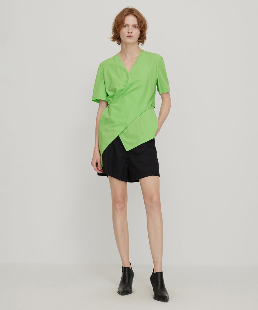 V-neck Asymmetric Feminine Cotton Shirt