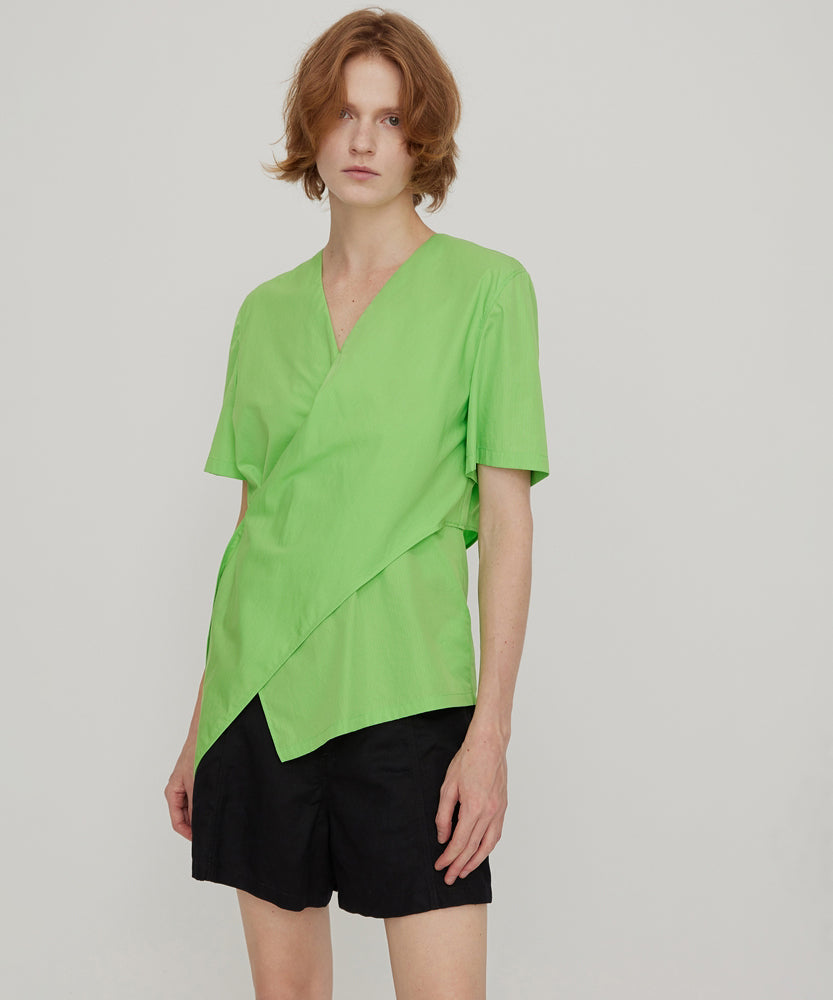 V-neck Asymmetric Feminine Cotton Shirt