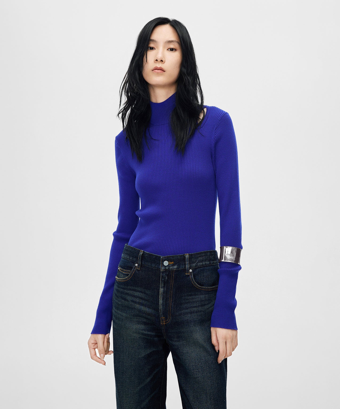 Unique Cut-out Ribbed Wool-blend Sweater