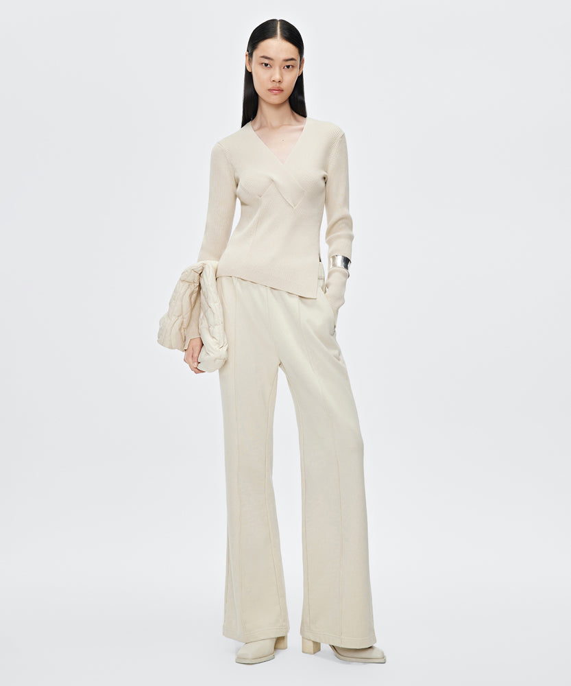 Front-seam Wide-leg Cotton-jersey Track Pants