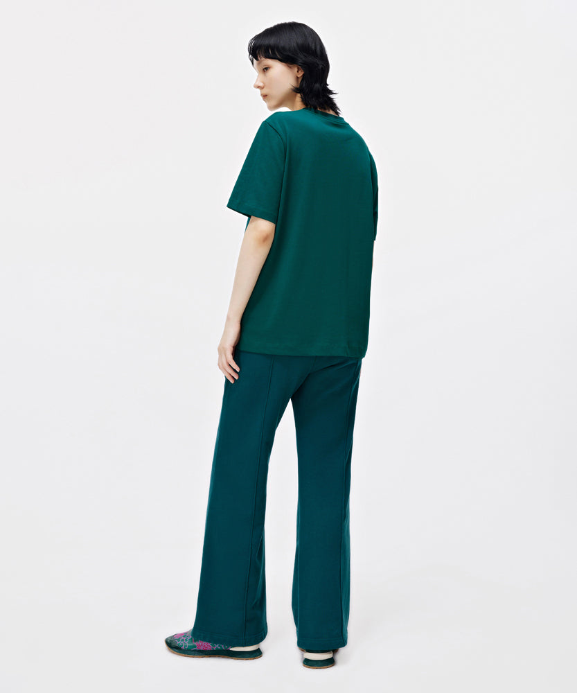 Front-seam Wide-leg Cotton-jersey Track Pants