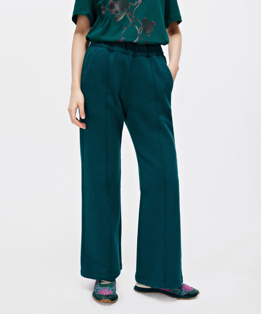 Front-seam Wide-leg Cotton-jersey Track Pants