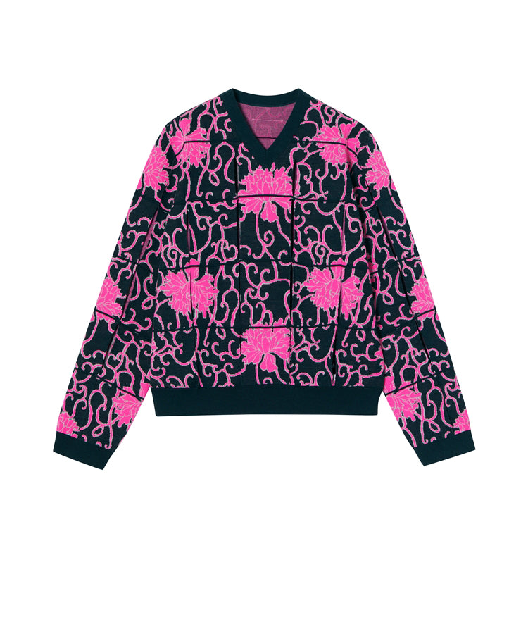 Cut-out Oriental-pattern Jacquard Sweater