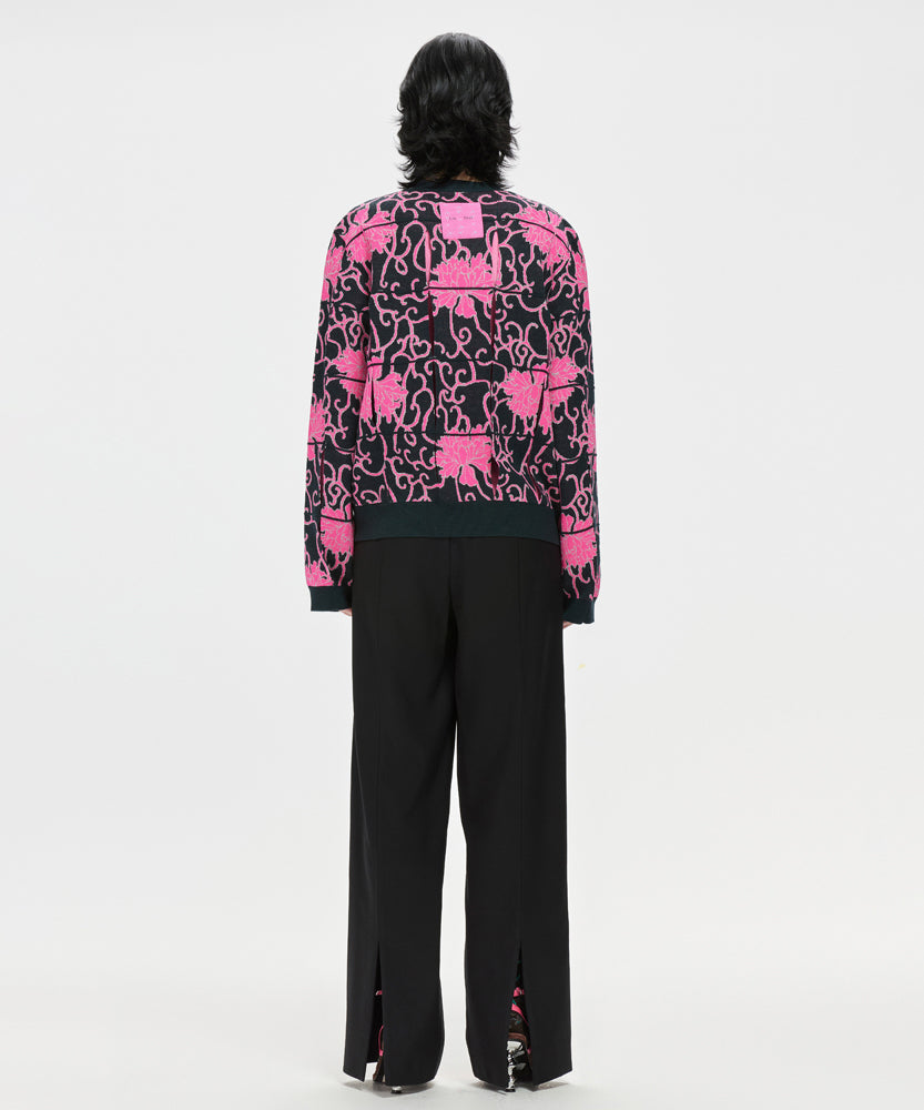 Cut-out Oriental-pattern Jacquard Sweater