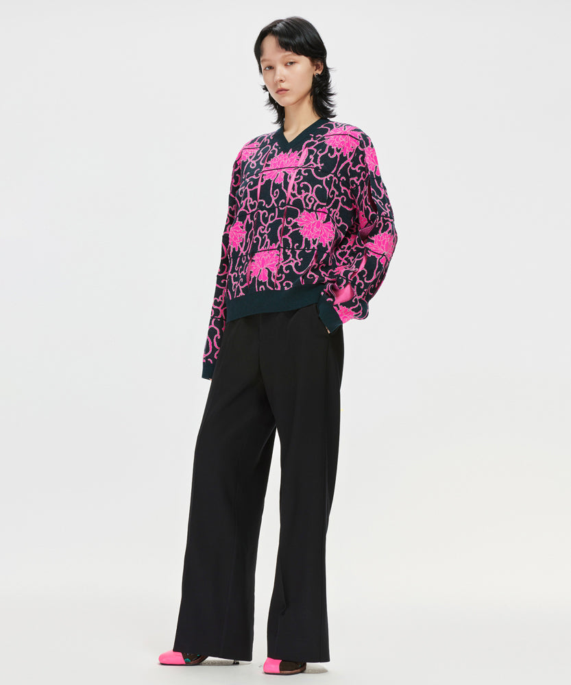 Cut-out Oriental-pattern Jacquard Sweater