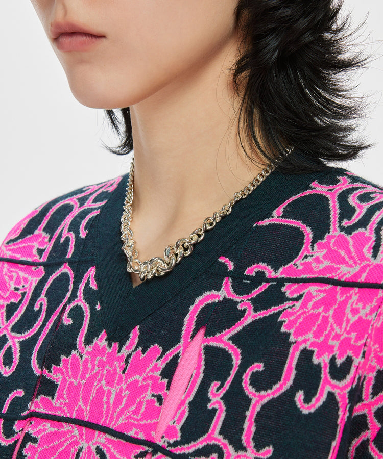 Cut-out Oriental-pattern Jacquard Sweater