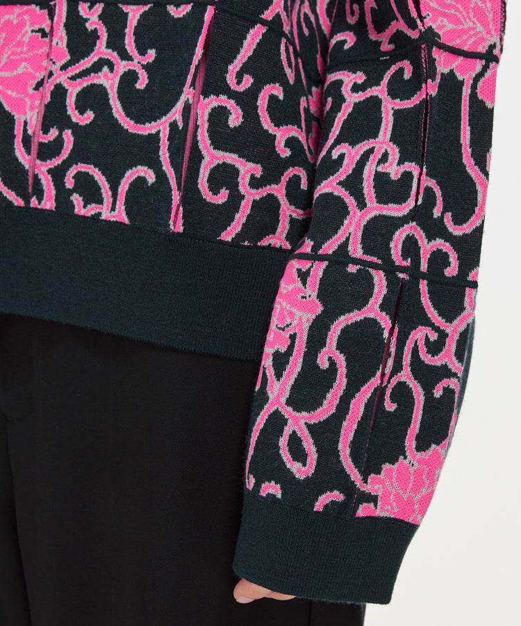 Cut-out Oriental-pattern Jacquard Sweater