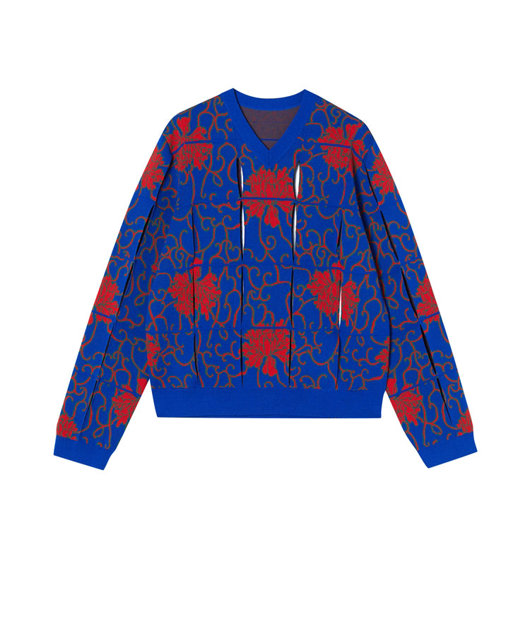 Cut-out Oriental-pattern Jacquard Sweater