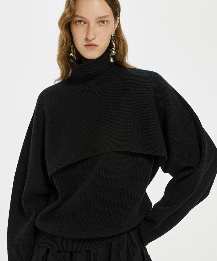 Layered Wool High-neck Sweater