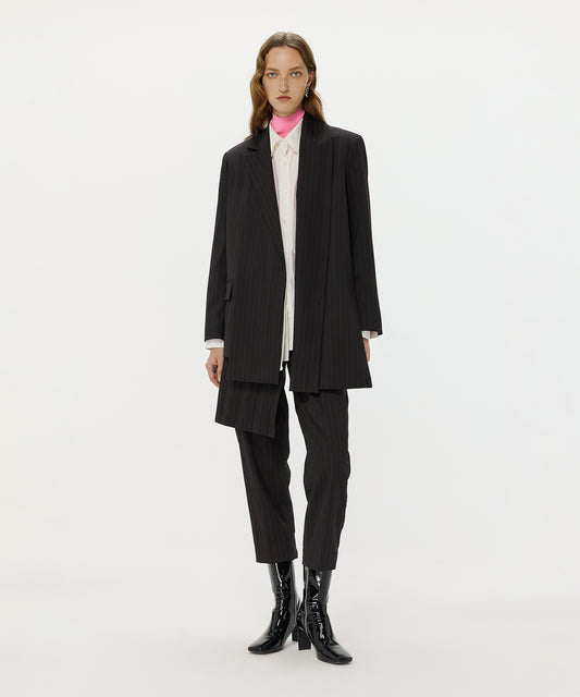 Draped Oblique-cut Asymmetric Wool-blend Jacket