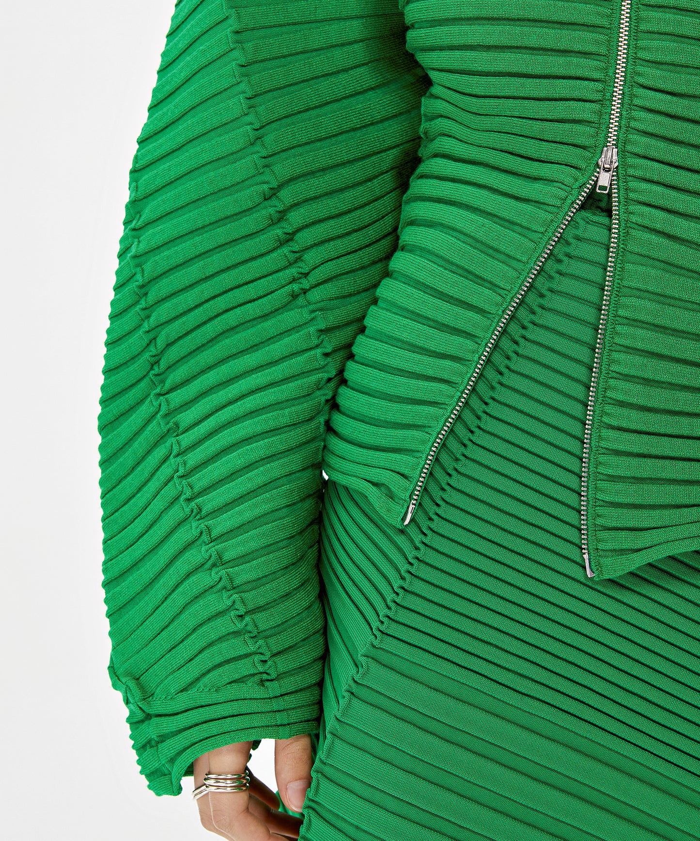 Asymmetric 3D Pleated Stretch Polyester Cardigan