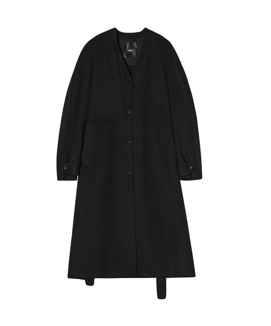 Collarless Belted Woll-blend Trench Coat