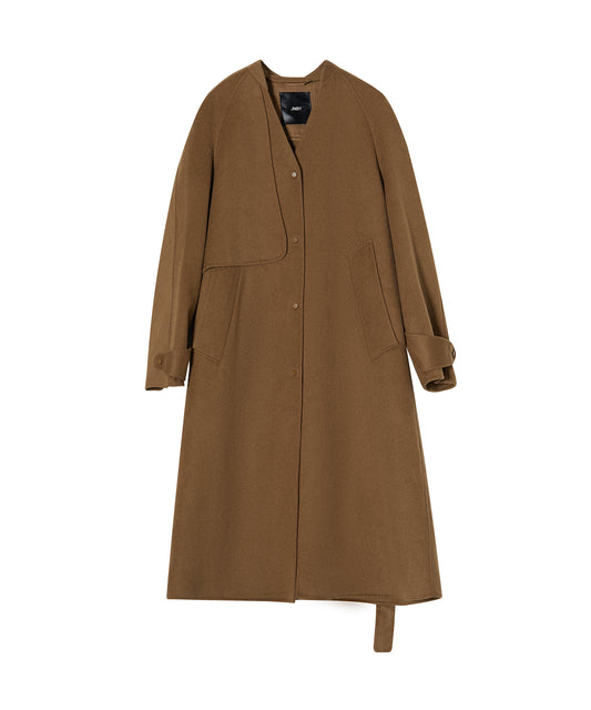 Collarless Belted Woll-blend Trench Coat