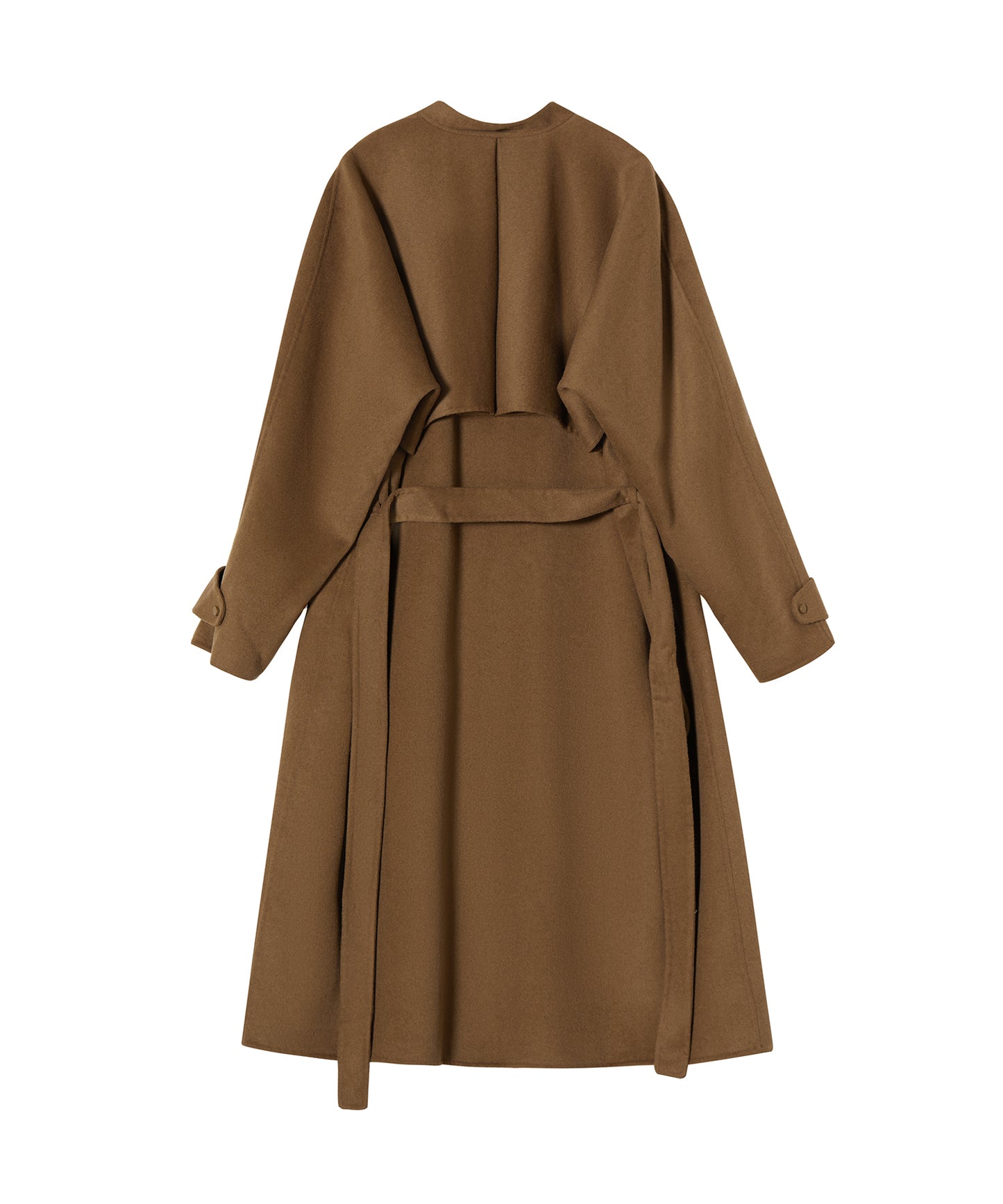 Collarless Belted Woll-blend Trench Coat